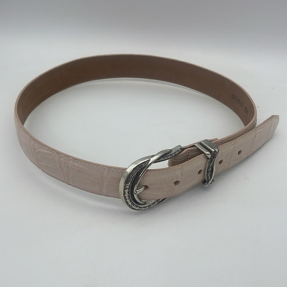 Brighton Statement  Leather Belt Croc Embossed Silver Hardware Pink Sz M 30 - Picture 3 of 7